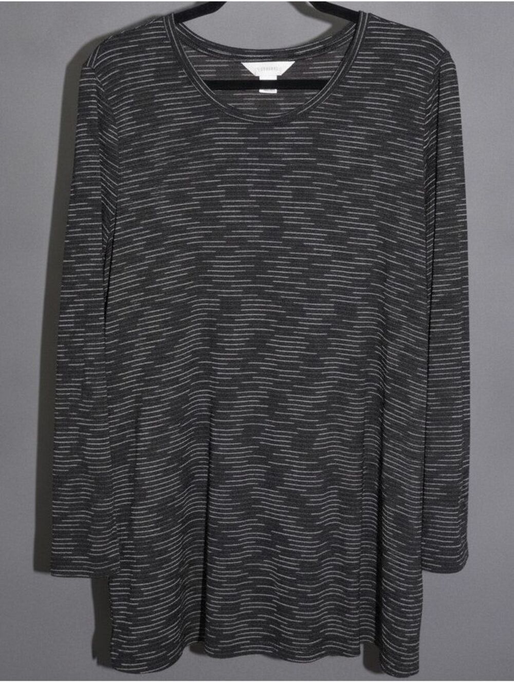 CJ Banks Black White Burnout Stripe Long Sleeve Top Semi-Sheer Plus Size 1X